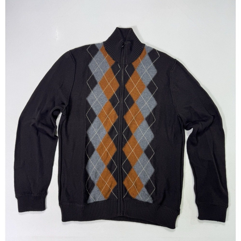 Banana Republic Full Zip Sweater Mens Large Luxury Blend Angora Cashmere Argyle